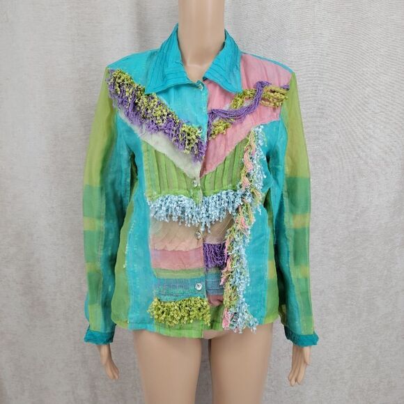 Sandy Starkman Jackets & Blazers - Sandy Starkman Vintage Pastel Silk Fringe Jacket Schaket  Colorful Chiffon